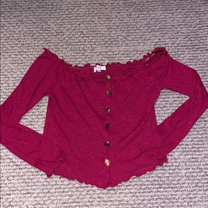 off the shoulder red blouse